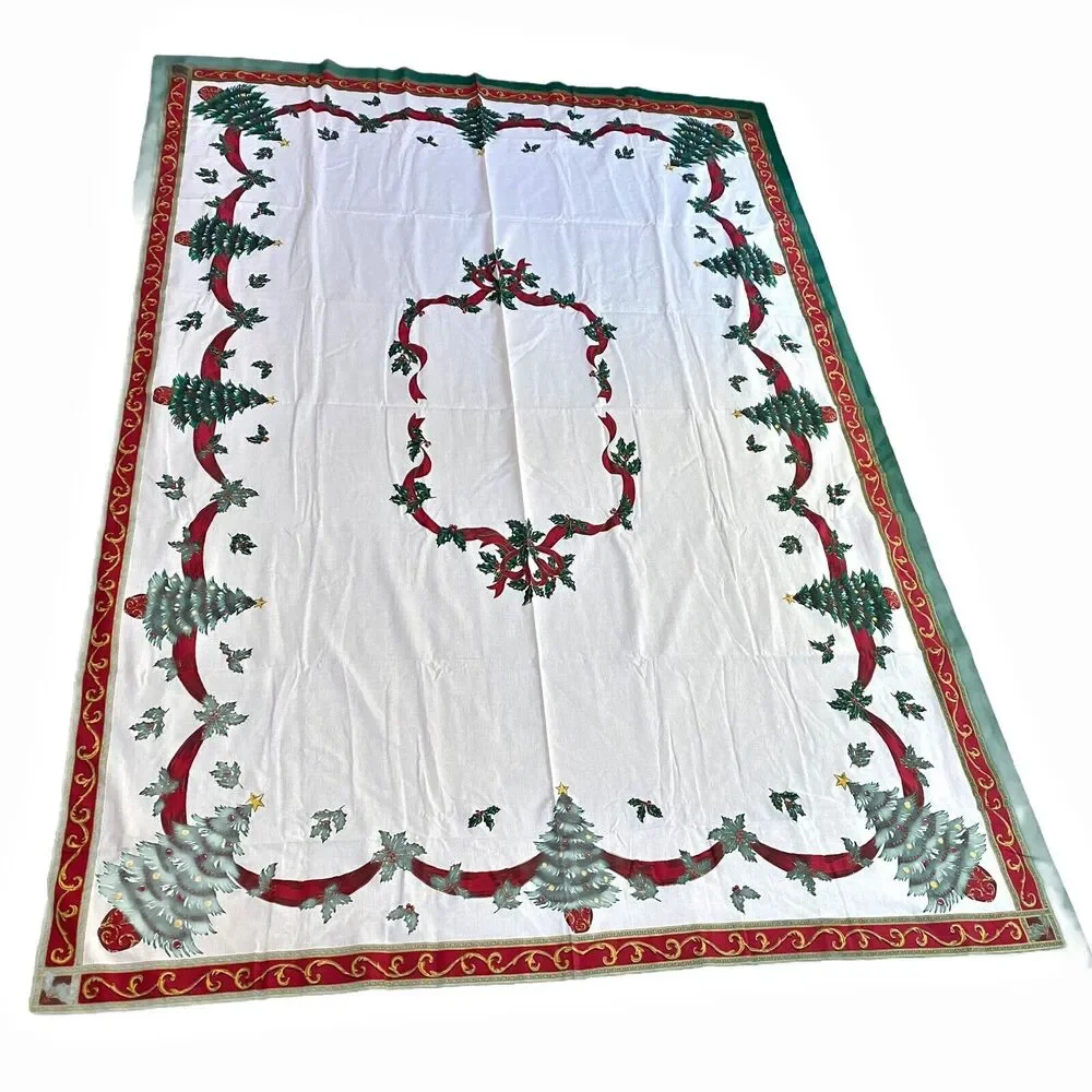 Christmas Tablecloth Cotton Blend Festive Holiday Table Cover Large Rectangle